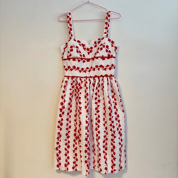 R&K Originals Sleeveless Padded Fit & Flare Midi Dress White Red Poppy Womens 10 - Picture 1 of 4
